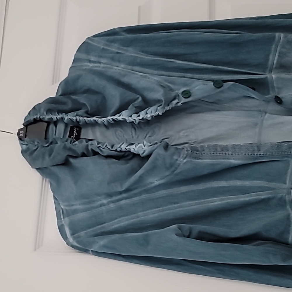 Stylish Blue Lace Trim Jean Jacket - Picture 2 of 5